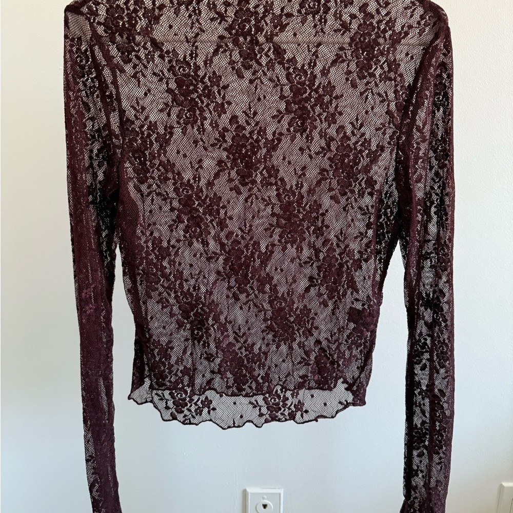 Elegant Lace Long Sleeve Top - Burgundy
